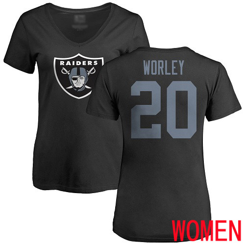 Oakland Raiders Black Women Daryl Worley Name and Number Logo NFL Football #20 T Shirt